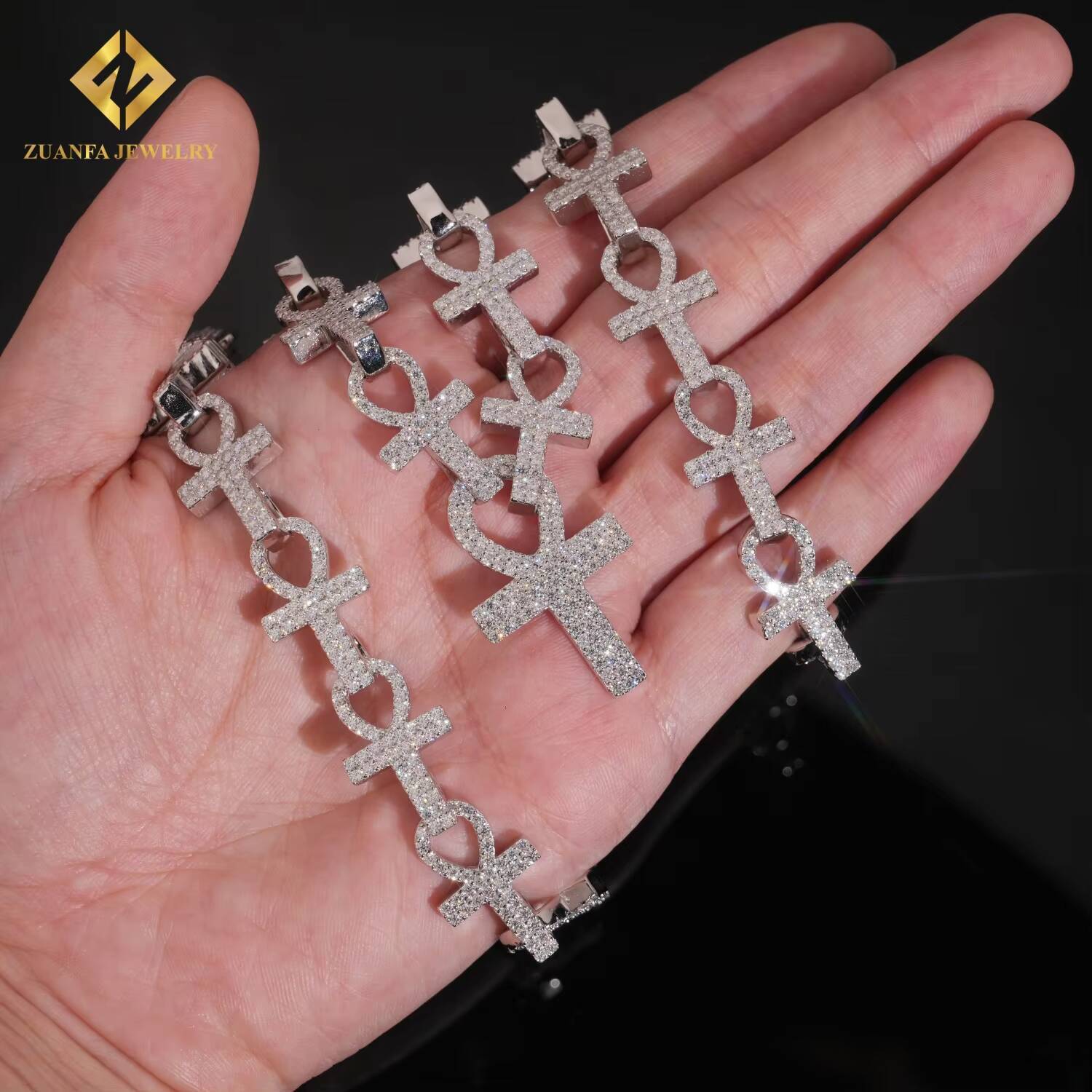 New Trendy Hip-Hop Jewelry Iced Out VVS Moissanite Diamond Cross Pendant Link Chain Pass Diamond Tester