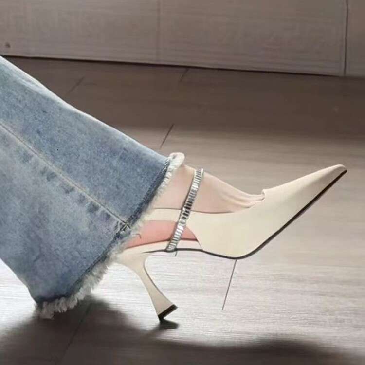 Designer French Shoe Back Strap Pointed Toe High Heels 2025 Spring Summer Fairy Style Single Shoes Sandals for Women Black