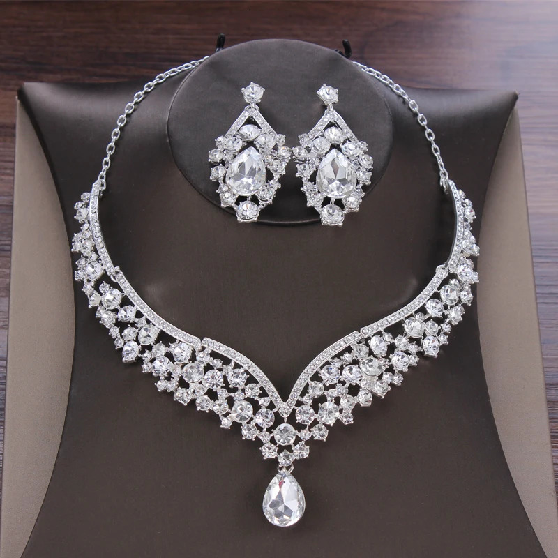 Baroque Crystal Water Drop Bridal Jewelry Sets Rhinestone Tiaras Crown Necklace Earrings for Bride Wedding Dubai Jewelry Set 250815