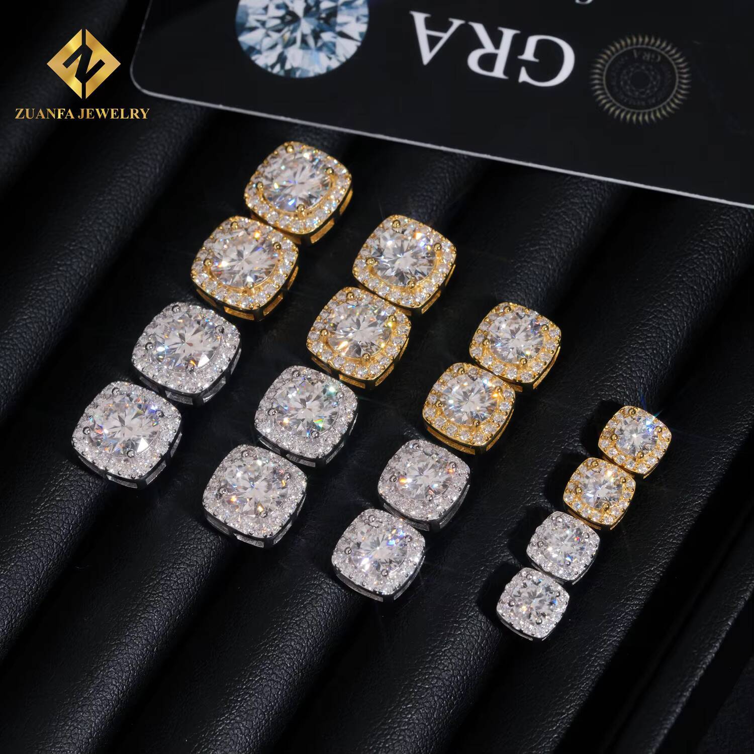 Wholesale Price Hip Hop Jewelry Cluster Stud Earring 925 Sterling Silver VVS Moissanite Fully Iced Out Stud Earring