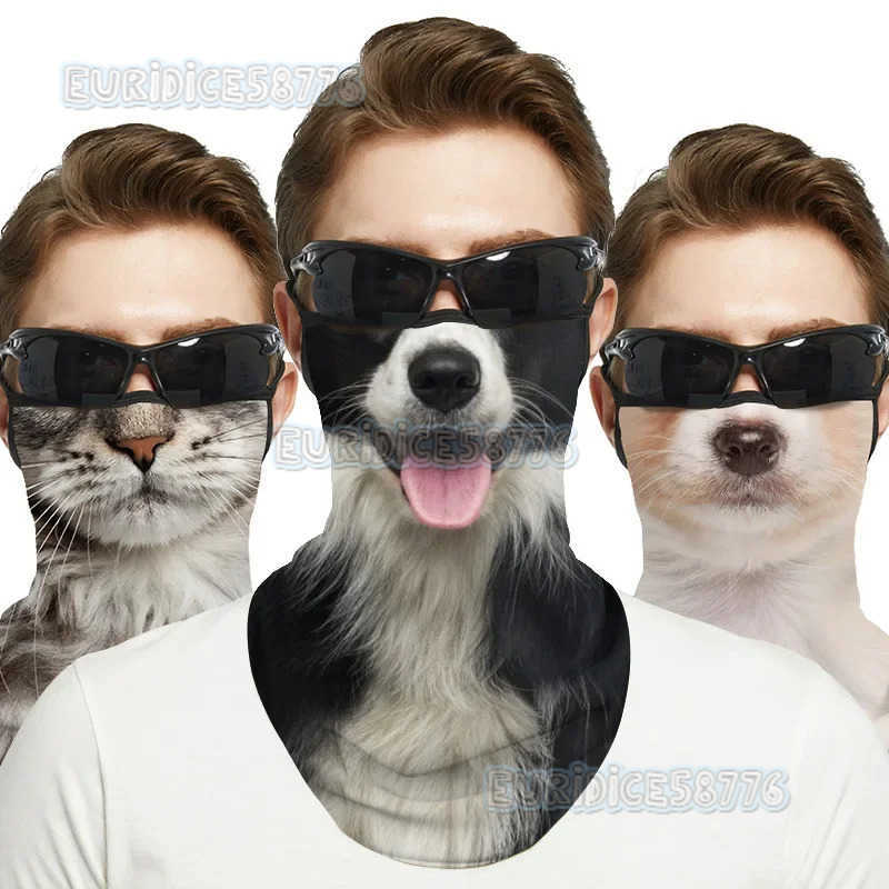 Animal 3D Cat Dog Print Face Balaclava Mask Earloops Neck Face Cover Men Women Outdoor Neck Warmer Scarf Cycling Fishing Hiking H250819