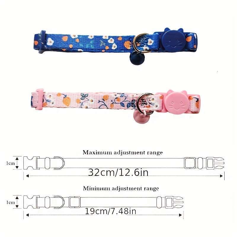 New Floral Fashion Flower Pendant Printed Pet Supplies Adjustable Bell Cat Neck Collar