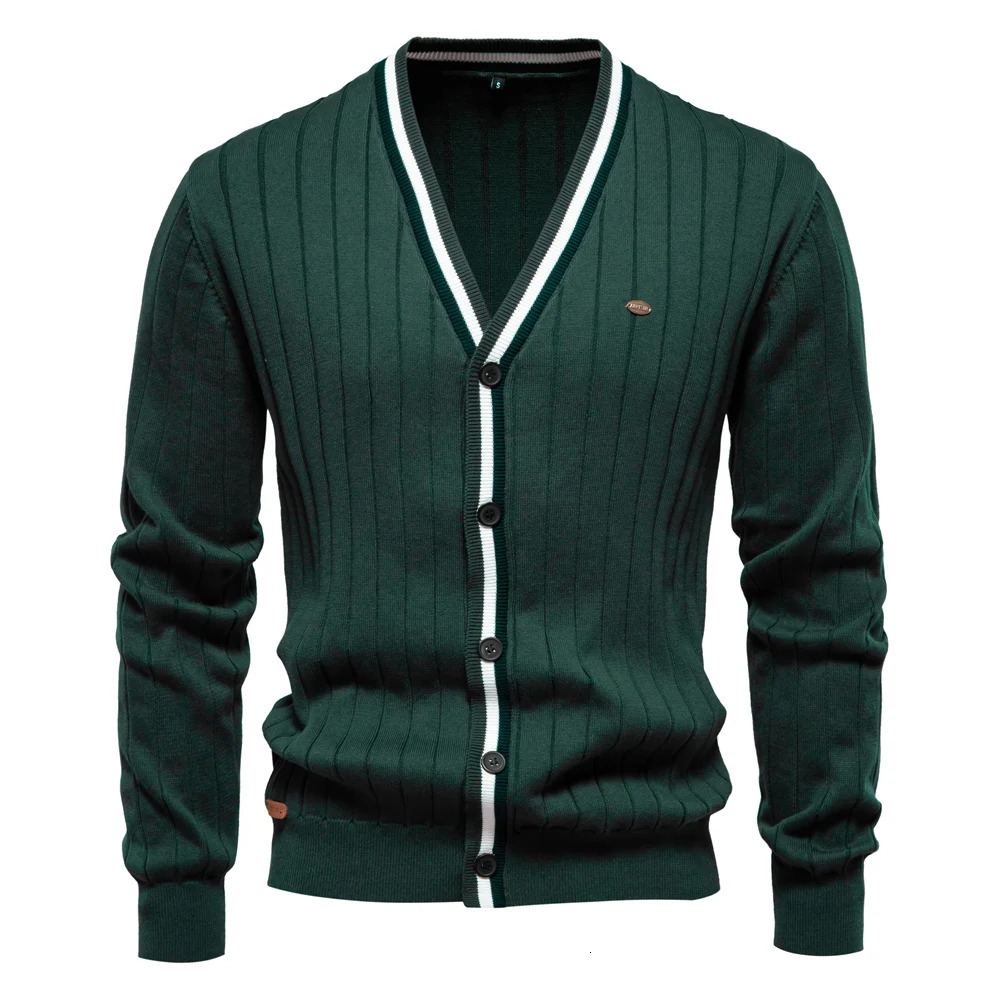 AIOPESON Mens Cotton Cardigan Sweater V Neck Buttonup Casual Youth Knit Sweaters for Men 250819