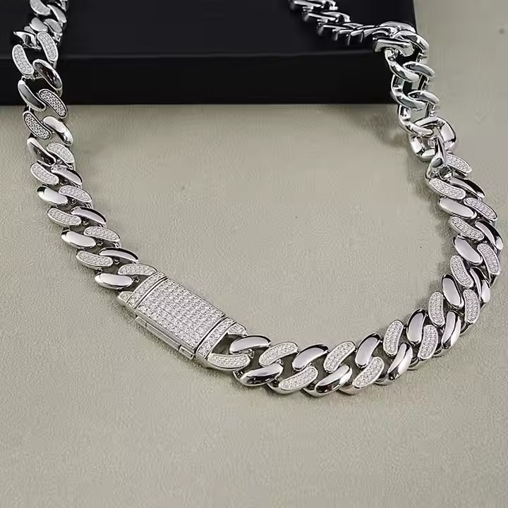 SICGEM INT Hot Selling 22 Inches 13 Mm Width Miami Iced Out 925 Silver Men Moissanite Cuban Link Chain Necklace