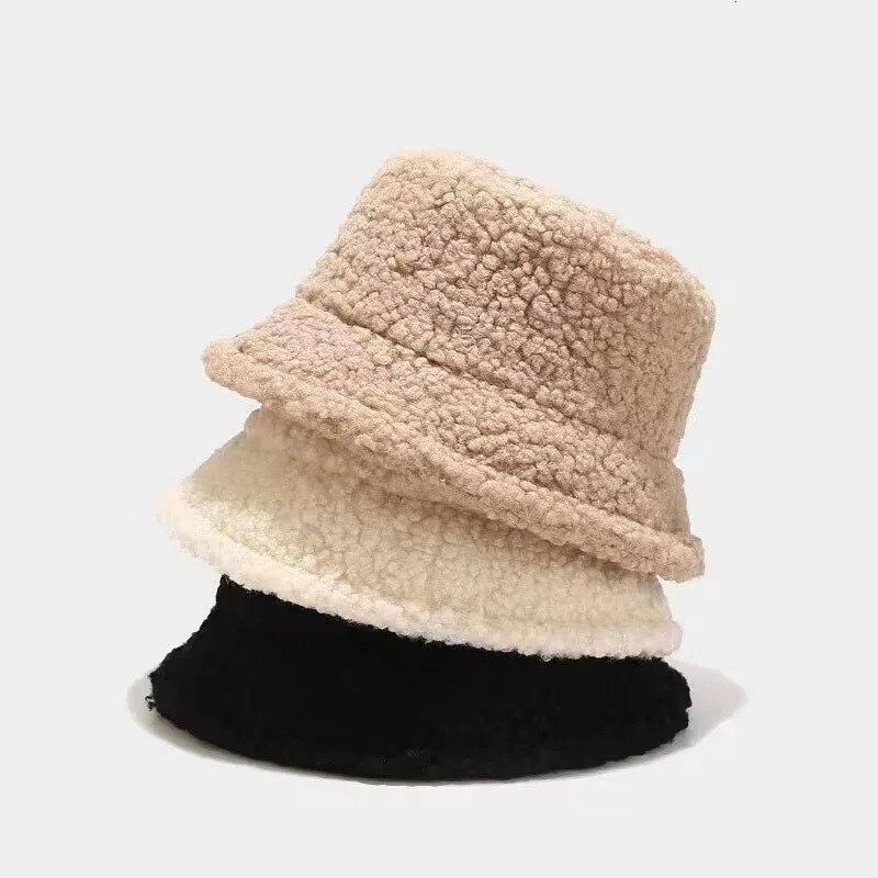Unisex Harajuku Bucket Hat Solid Men Fishing Fisherman Hat Autumn Winter Lamb Wool Outdoor Warm Panama Cap For Women 250819