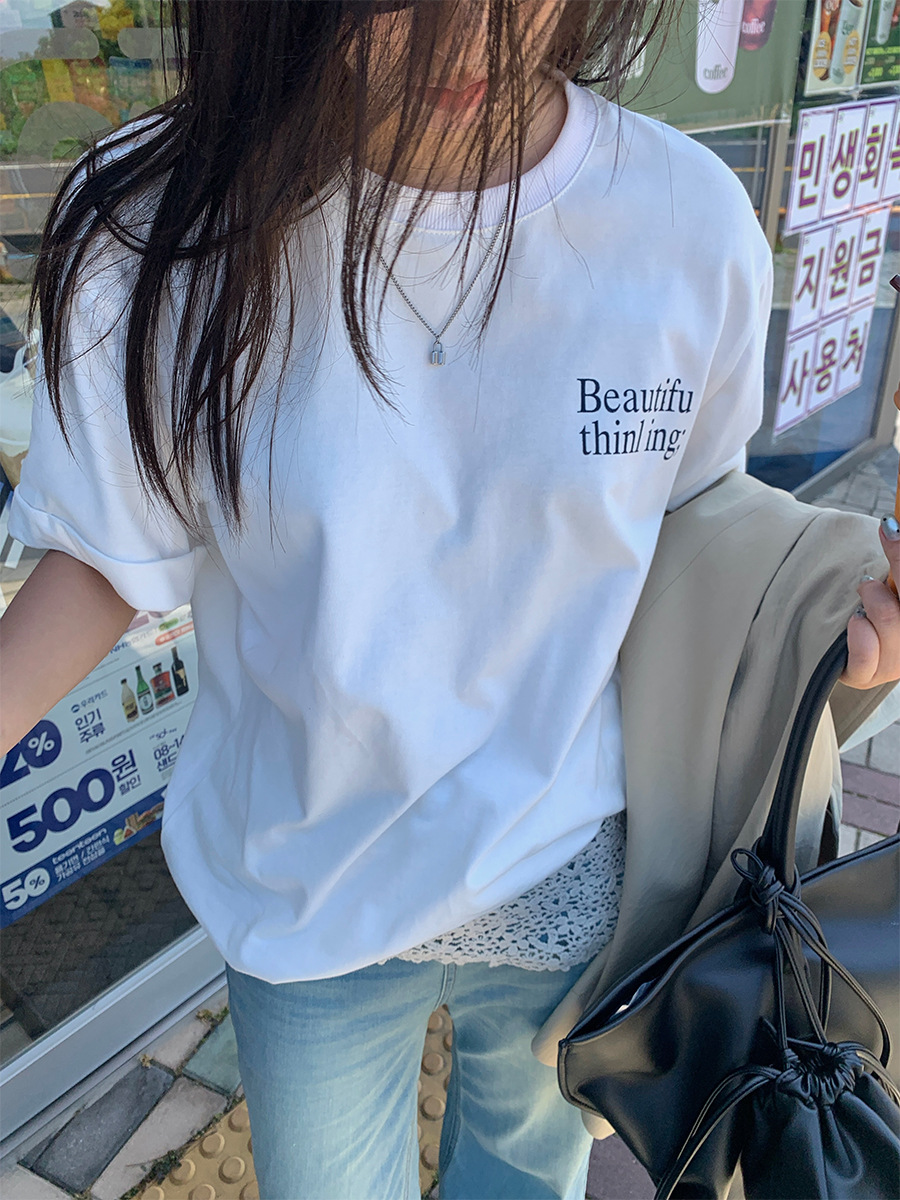 G7195 Korean version of the brushed print short-sleeved T-shirt top