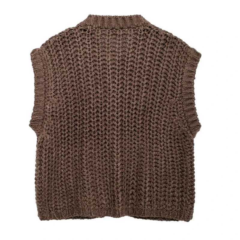 Slevel Brown Sweater Womens Vest Outerwear Knit Vest Women Preppy Cropped Sweaters Autumn Winter Vest Woman Knitwear XJ250819