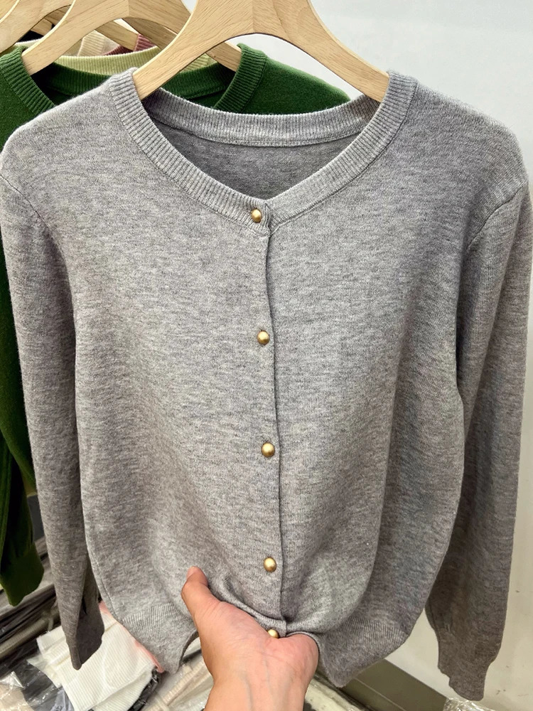 AOSSVIAO Long Sleeve Sweaters Cardigan Spring Autumn Women ONeck Knitwear Tops Clothing Fashion Basic 250819