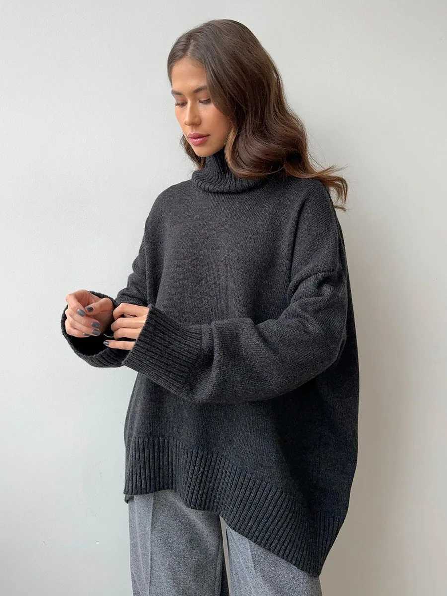 Blubelle Autumn Winter Womens Oversized Turtleneck Sweater Casual Warm Solid Basic Loose Knitted Jumper Pullover XJ250819