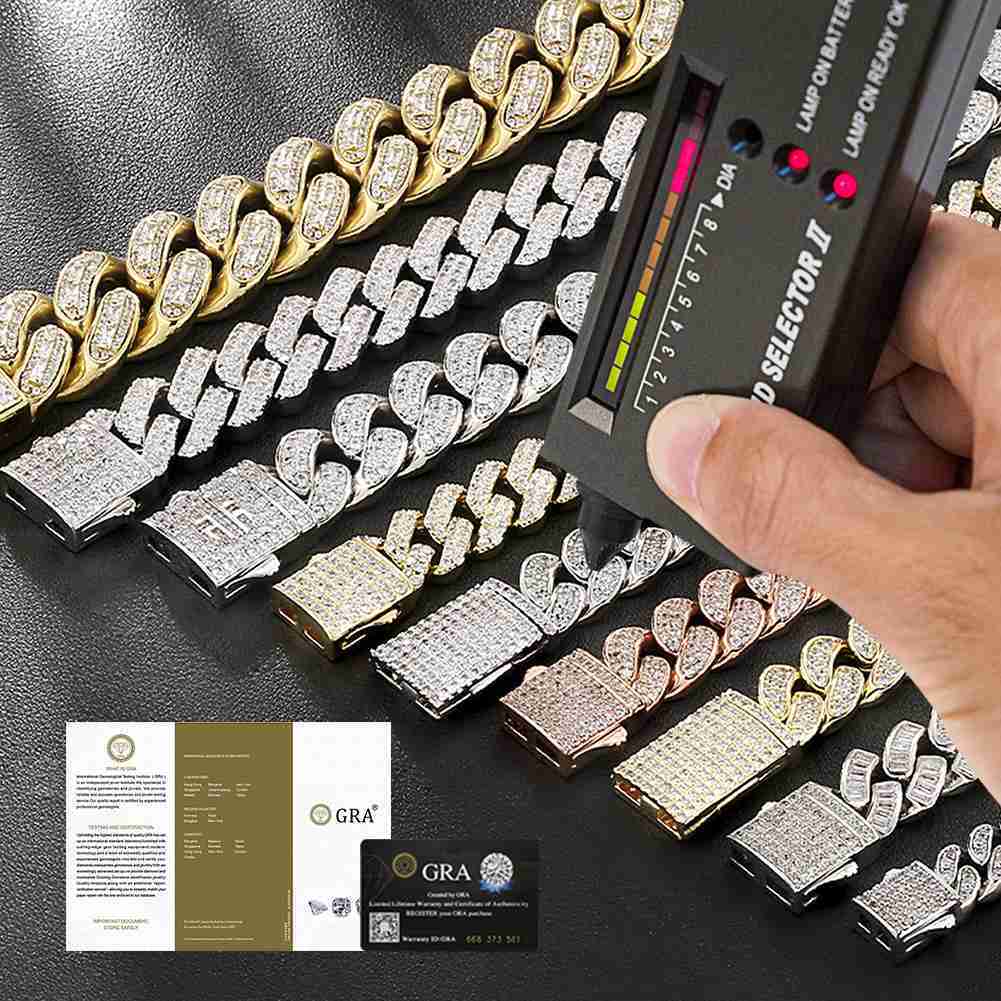 6mm 8mm 10mm 12mm White Gold 925 Sterling Silver VVS Moissanite Diamond Cuban Link Chain Men Women GRA Jewelry Bracelet Necklace