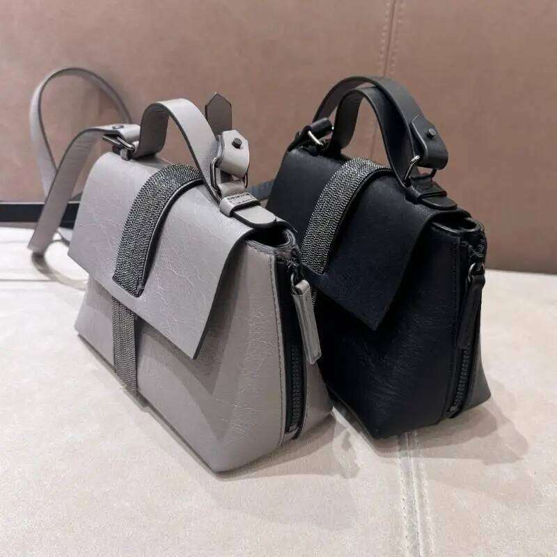 Women's Mini Cowhide Fashionable And Versatile Crossbody Bag 19 Cm