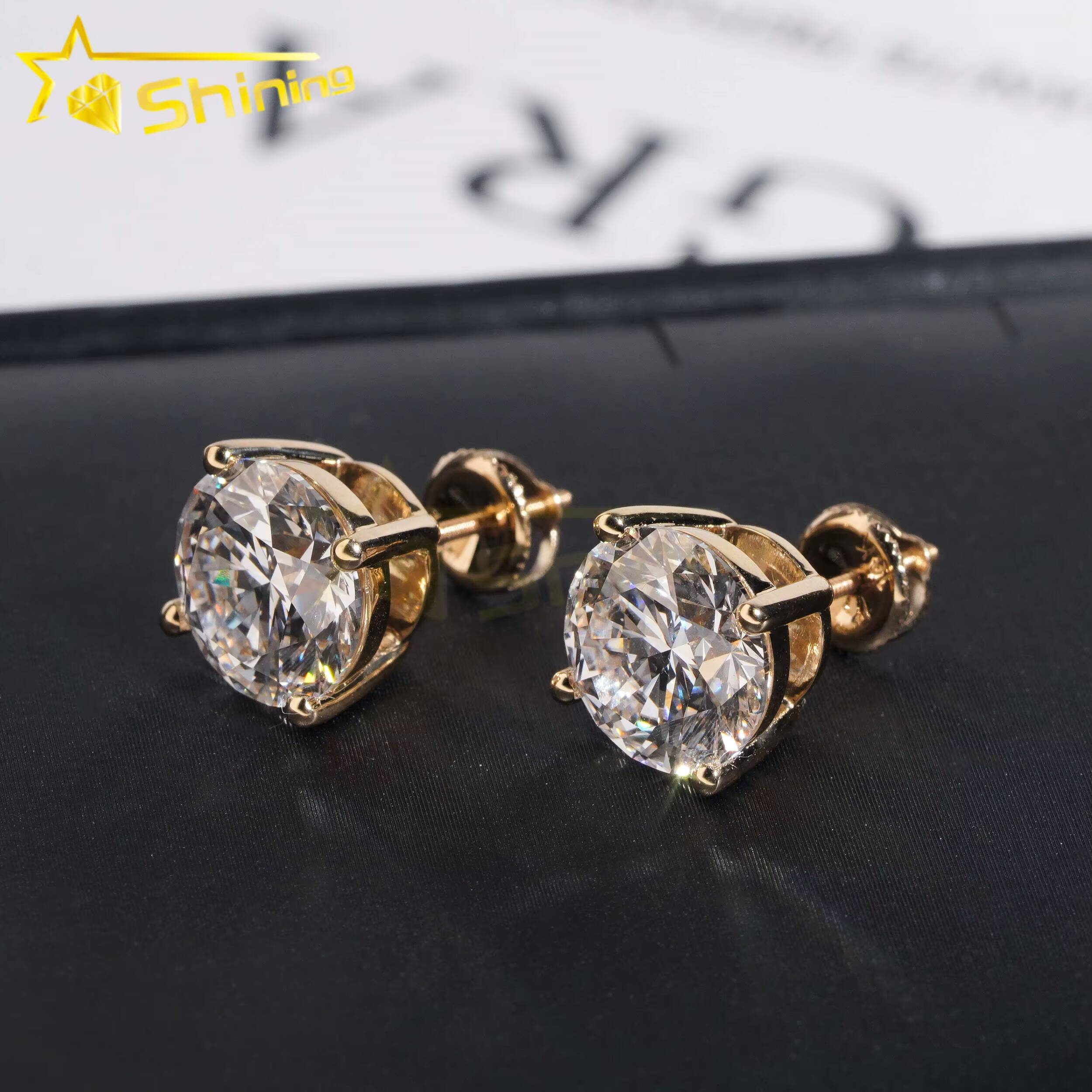 Gold Moissanite Earrings Fine Jewelry 14K Real Gold D Color Moissanite Solitaire Lab Diamond Stud Earrings Screw Back