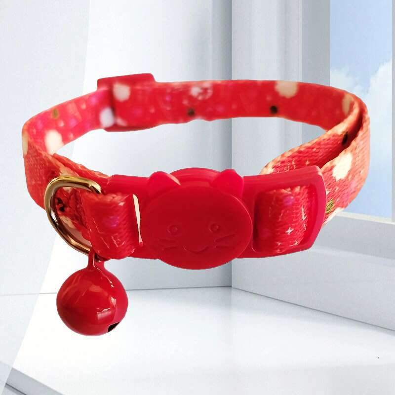 New Valentine's Day Pet Supplies Kitten Collar Printed Neck Ring Colorful Bell Chain Cat Head Safety Buckle Necklace