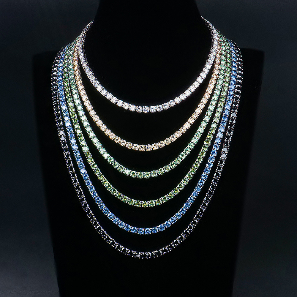 Luxury Men Women Hip Hop Iced Out Fine Jewelry 2MM 3MM 4MM 5MM Lab Diamond S925 Silver Vvs Moissanite Tennis Chain Necklace