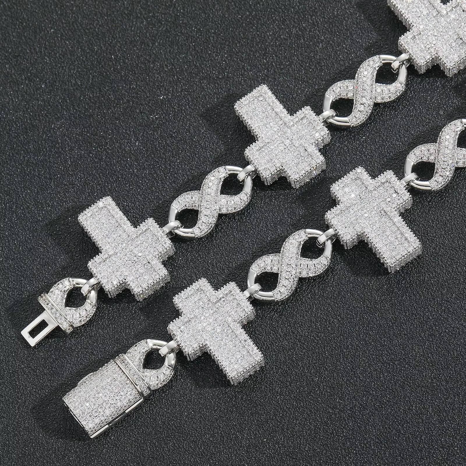 Mens Custom 8-Character Cross Gold Plating 925 silver Chain Necklace Hip-Hop Style Personalized Accessories Moissanite for Party