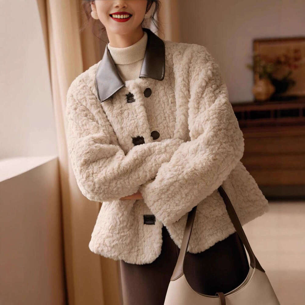 Fashion Splicing Berber Fleece Coat Women's Jacket Plush Thicken Loose Outerwear 2024 New Winter Female Clothes