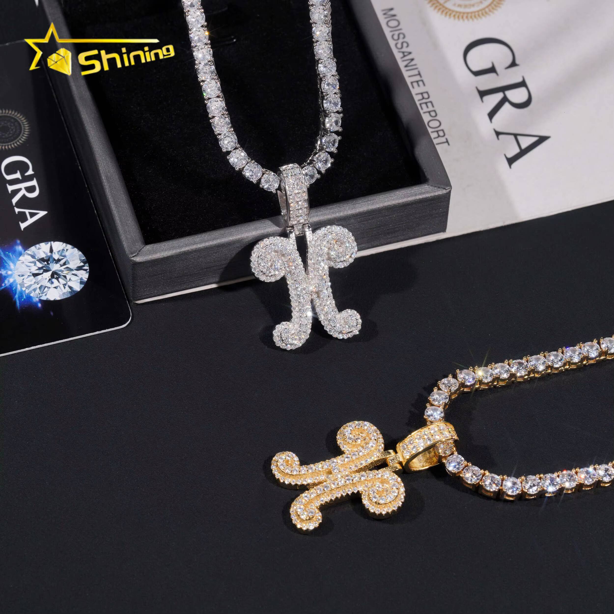New Design Iced Out Diamond Letter H Pendant Custom Hip Hop 925 Silver Gold Plated VVS Moissanite Pendant Men Women Fine Jewelry
