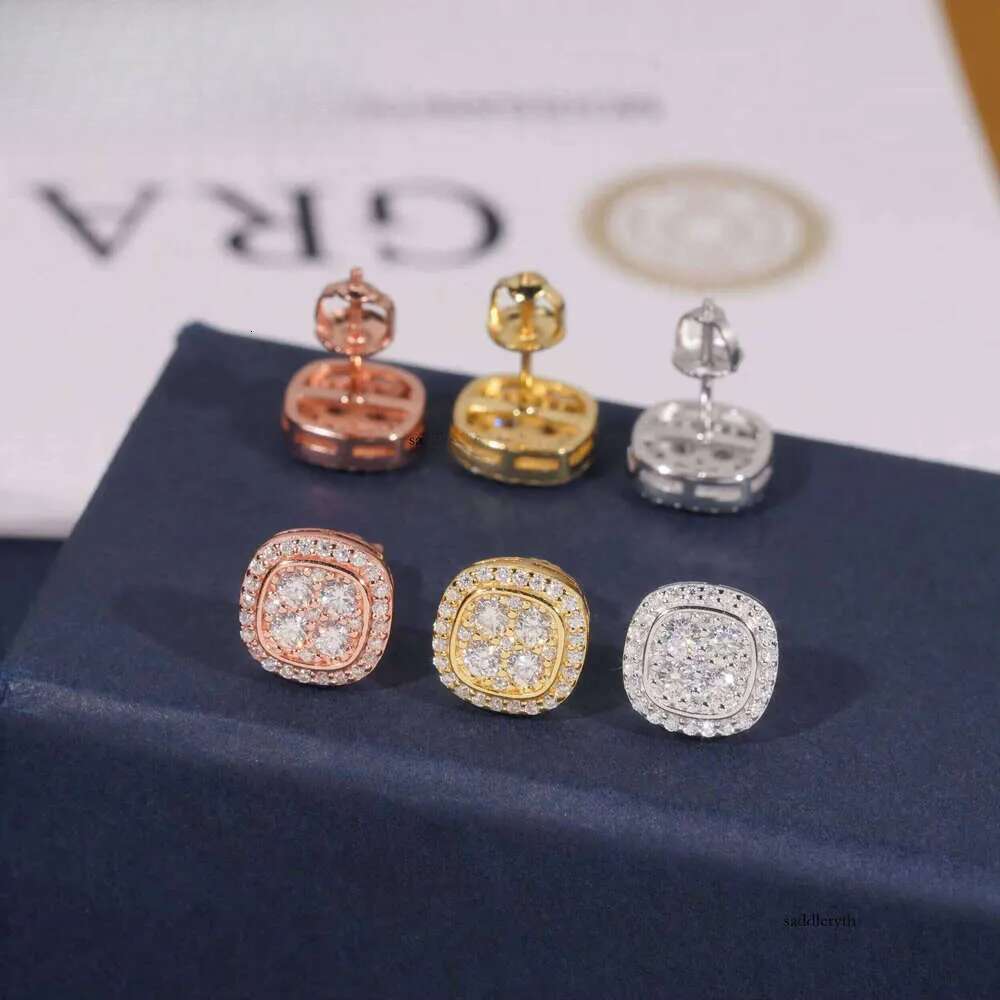 Fast Shipping 10mm Mens Earring Gold Plated Sterling Sier Iced Out VVS Dia Moissanite Screw Back Stud Earrings