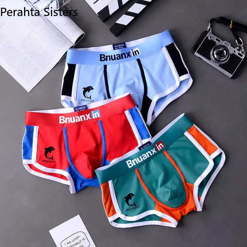 3Pcs/Lot Mens Cotton Underwear Boxers Briefs Mens Fashion Dolphin Boxershorts Trends Youth Personality Underpants Homme W250819