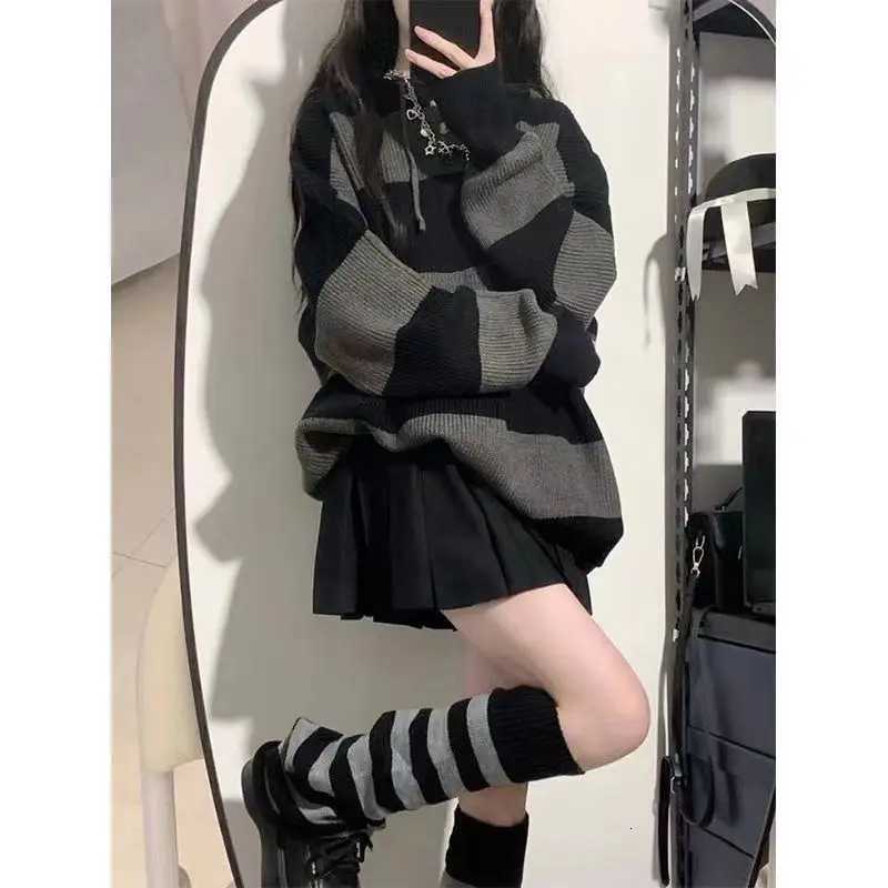 Gidyq Women Knitted Sweatshirt Korean Fashion Stripe Fe Loose Long Sleeve Sweater Casual Streetwear Jumper Autumn New XJ250819