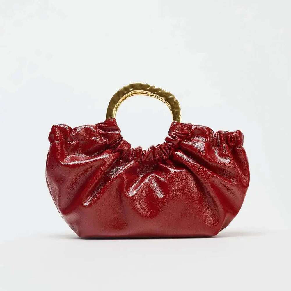 RUCHED HANDBAG, Fashionable Metal Handle Clutchs, Women's Handbags Design Crossbody Bag, Small Totes for Ladies