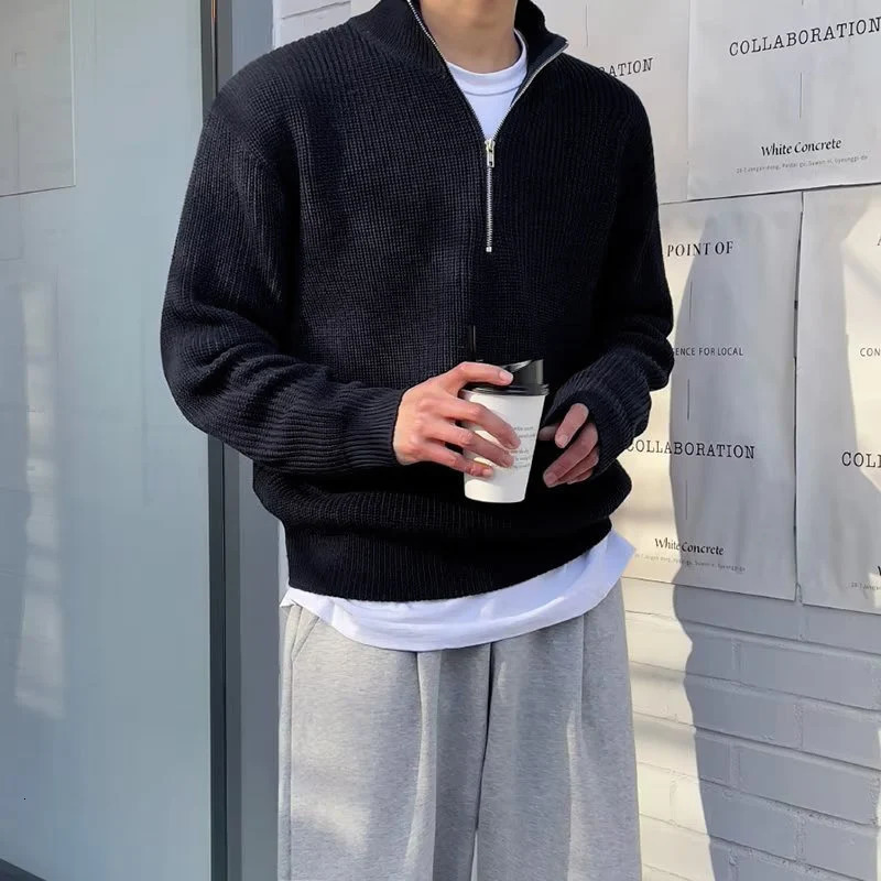 Trend Mens Casual Sweater Half Zipper Pullover Autumn Winter Fashion Streetwear Sweater Outdoor Work Sweatshirts Solid Top 250818