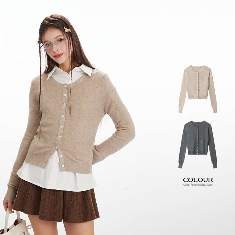 Round Neck Single-Breasted Knitted Cardigan Sweater For Women New Small Petite Elegant Autumn Winter Short Niche B5