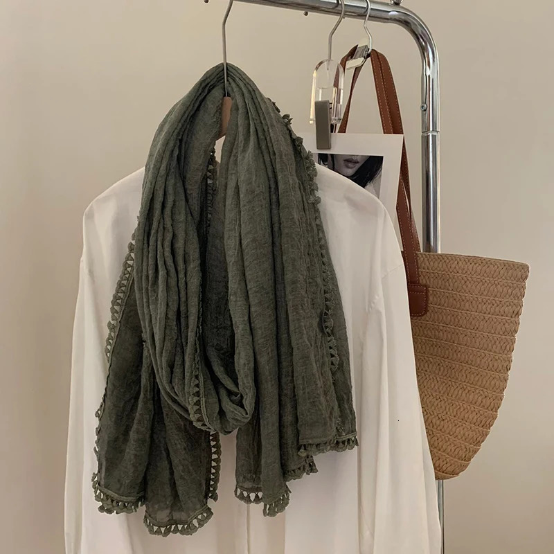 Solid Color Cotton Linen Scarves Women Hijab Muslim Spring Summer Soft Scarf Female Fashion Long Shawl Wrap 250818