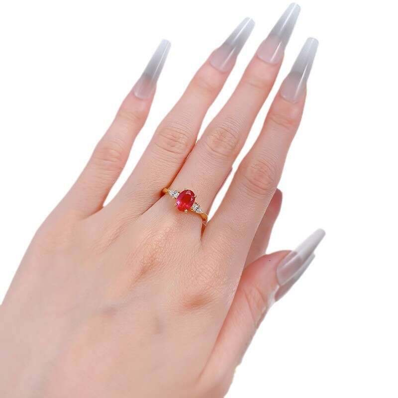 Mujing Jewelry Live New S Silver Imitation Pigeon Blood 6*8mm Oval Red Corundum Fashion Versatile Ring
