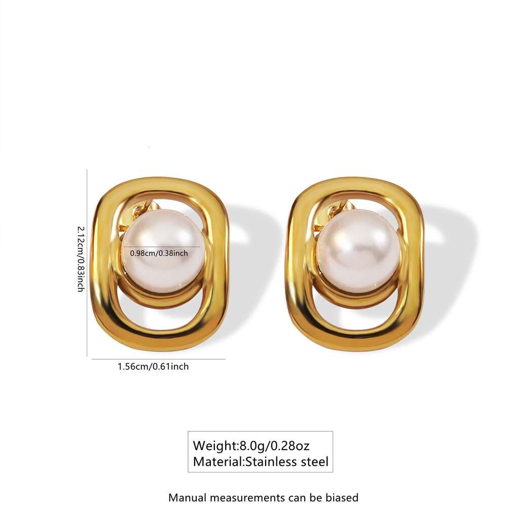 Square Geometric Hollow Earrings with Small Beads, Ladylike Style, Autumn and Winter