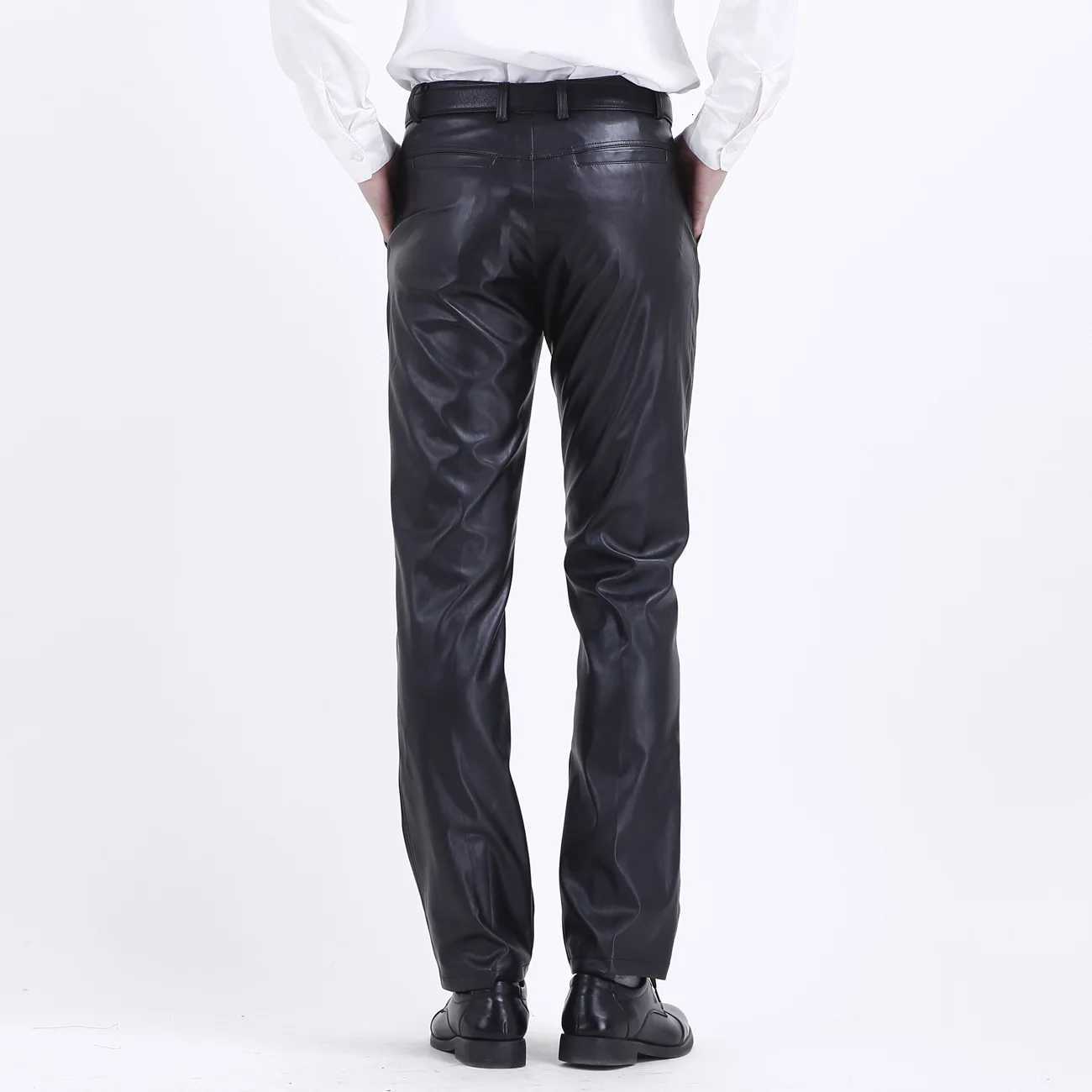 Mens Spring and Summer New Fashion Thin PU Leather Pants Casual Loose Waterproof Oil and Dirty Long Leather Pants Middle Age W250819