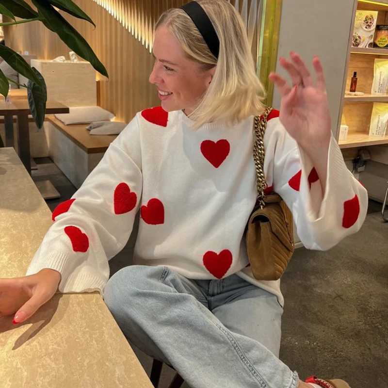 2023 Sweet Heart Sweater for Women Fashion Cute Vintage Loose Knitted Pullover Knitwear Long Sleeve O-Neck Fe Chic Lady Tops XJ250819