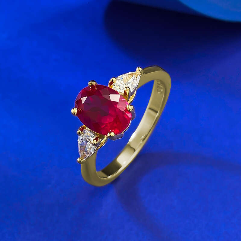 Mujing Jewelry Live New S Silver Imitation Pigeon Blood 6*8mm Oval Red Corundum Fashion Versatile Ring