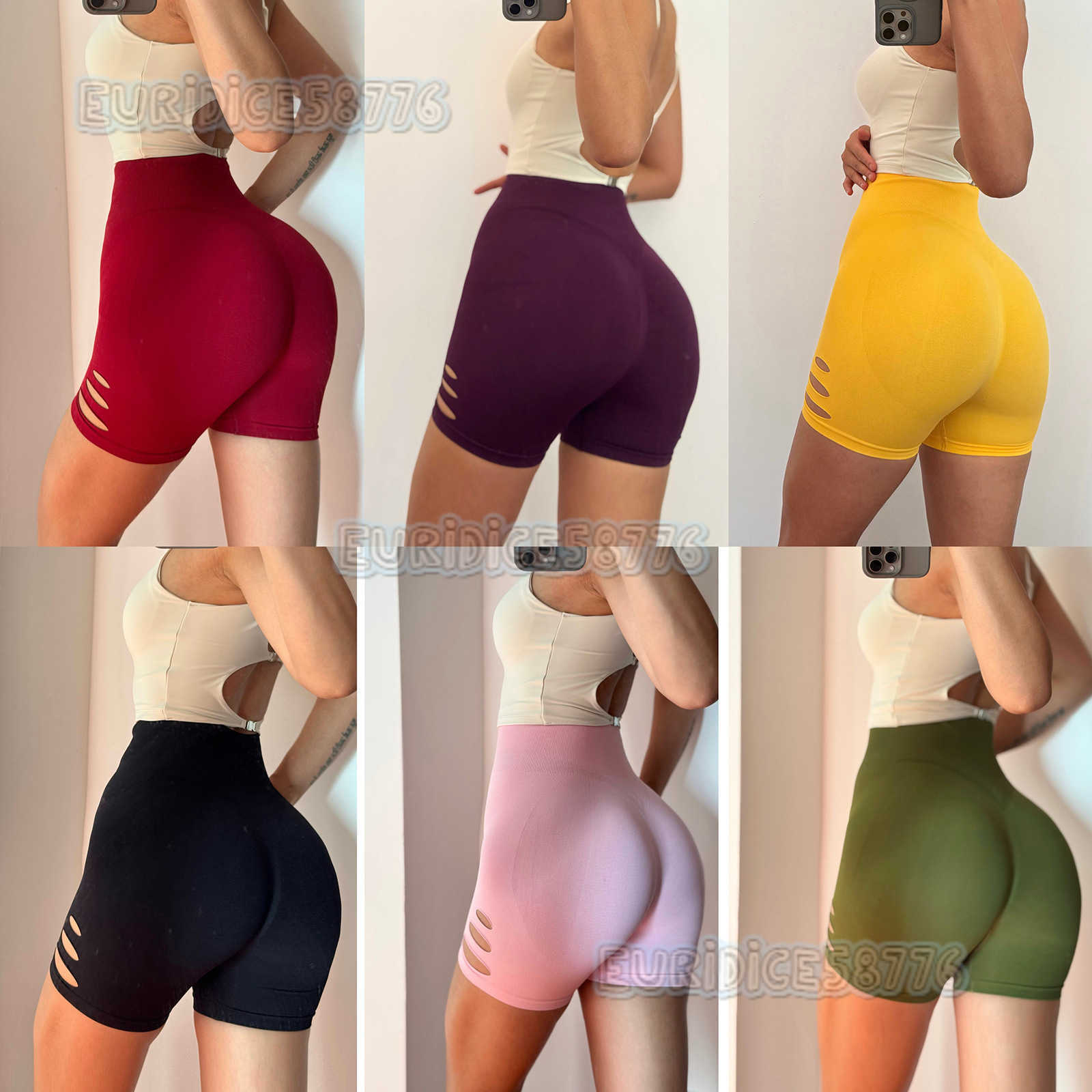 Seamless Butt-lifting Ripped Fitness Shorts for Women Running Training Quick-dry Three-quarter Tight Peach Butt Sports Shorts H250819