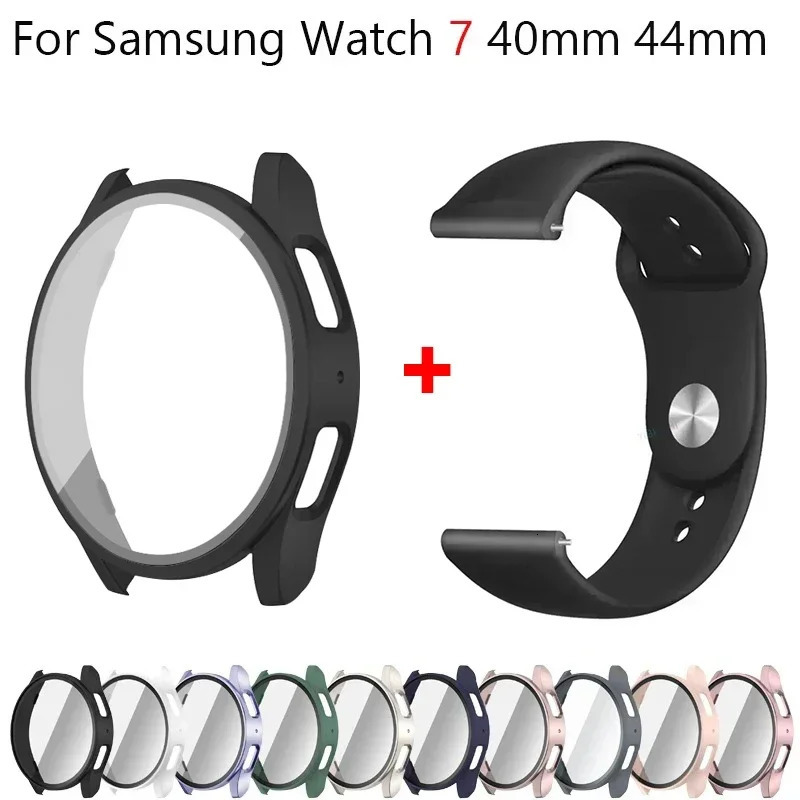 Tempered GlassCaseStrap For Galaxy Watch 7 6 4 5 40mm 44mm Silicone bandScreen Protector 2 pack watch Accessories 250818