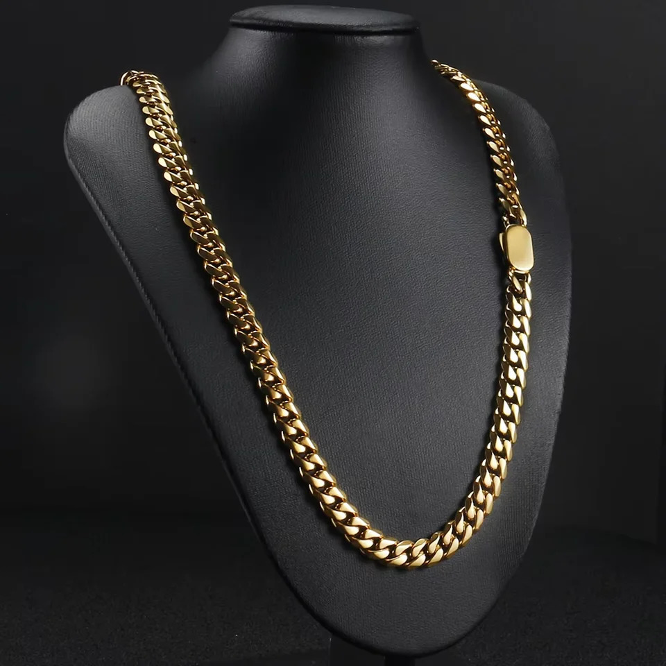 8mm12mm Hip-Hop 316L Stainless Steel Necklace For Men Women Golden Curb Cuban Link Chain Golden Bracelet Fashion Jewelry Gift 250815