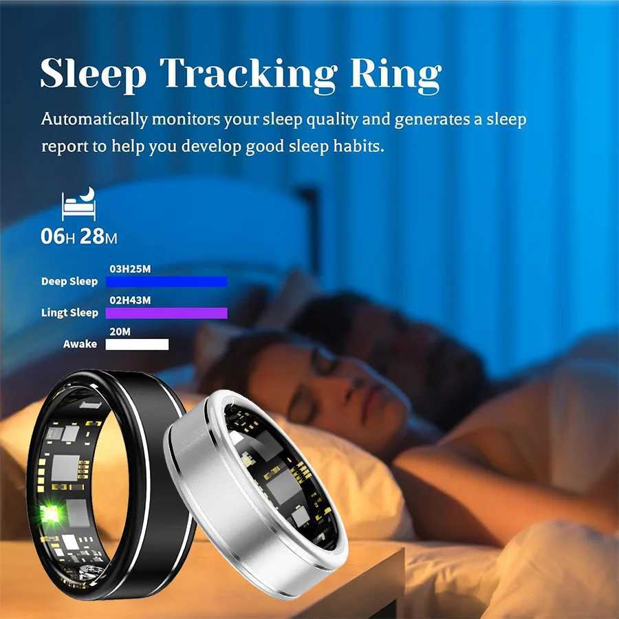 Smart Ring Fitness Tracker Sleep Tracking Wearable Accurately Monitor Pedometer Temperature App for iOS and Android (Black) W250819