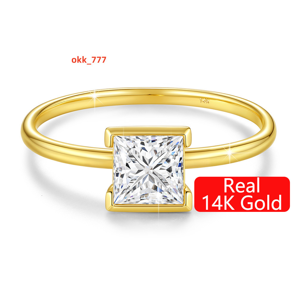 Gold Bijoux Simple Design Woman Classic 5.5mm 1ct Princess Cut Moissanite Ring Engagement Wedding 14K Gold Hollow Ring