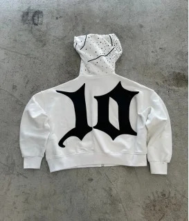 Letter Zipper Hoodie Y2K Harajuku Mens and Womens Hip Hop Pattern Rhinestone Print Sweatshirt Fashion Casual Zipper Jacket 250819