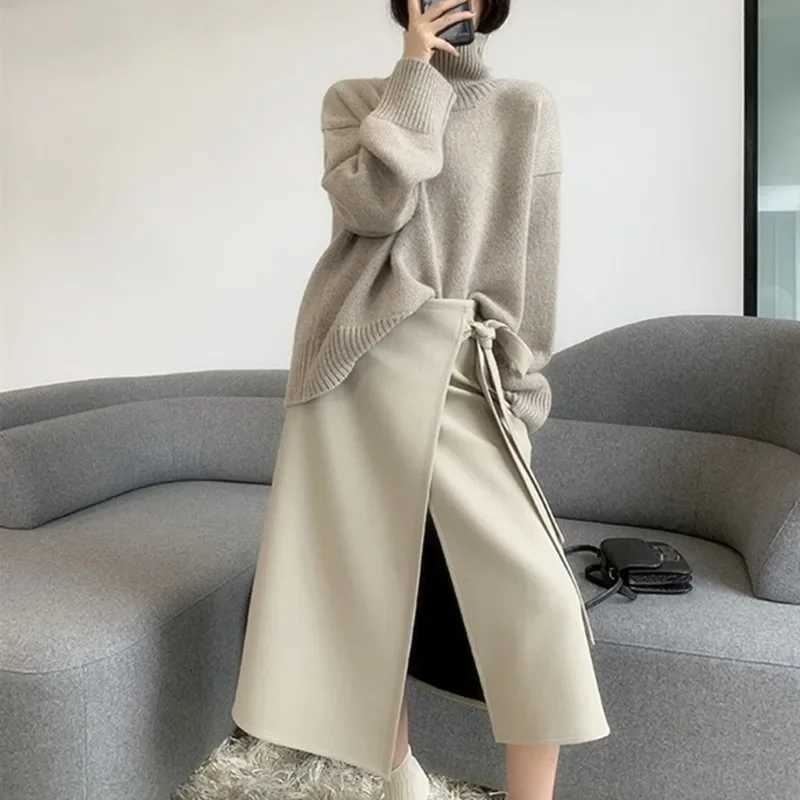 2023 Autumn and Winter New Thick Sweater Women High Neck Pullover Sweater Warm Loose Knitted Base Sweater Jacket Tops XJ250819