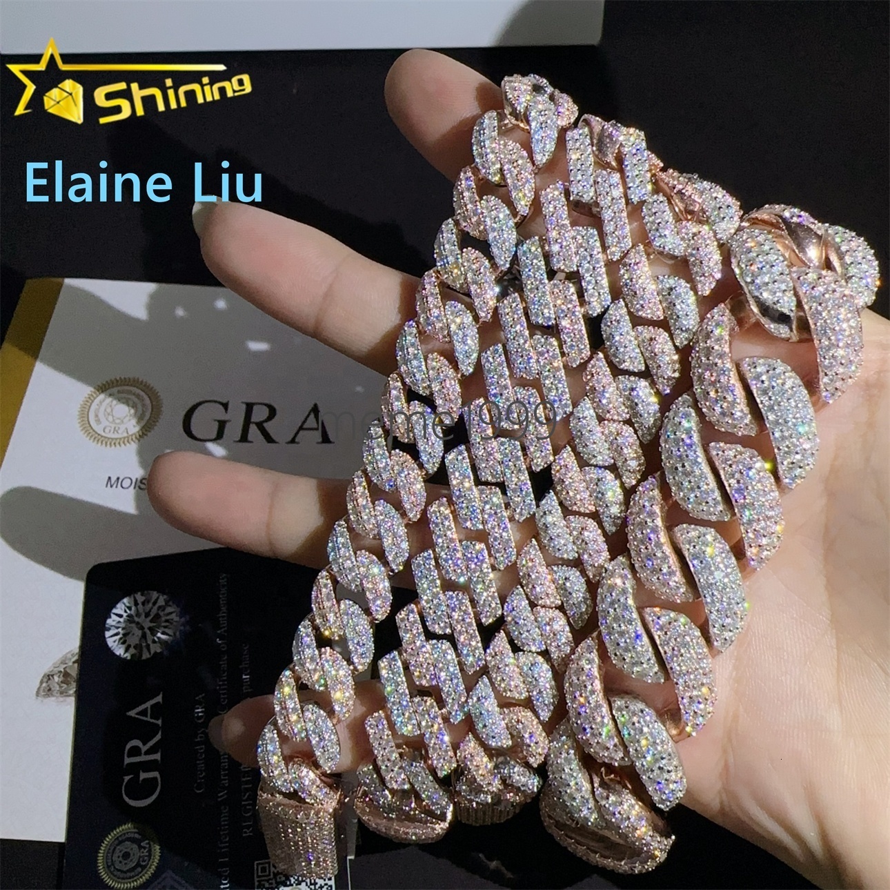 Pass Diamond Tester Rose Gold Two Tone High Quality Moissanite Diamond Hip Hop Bracelet 925 Silver Iced Out Cuban Link