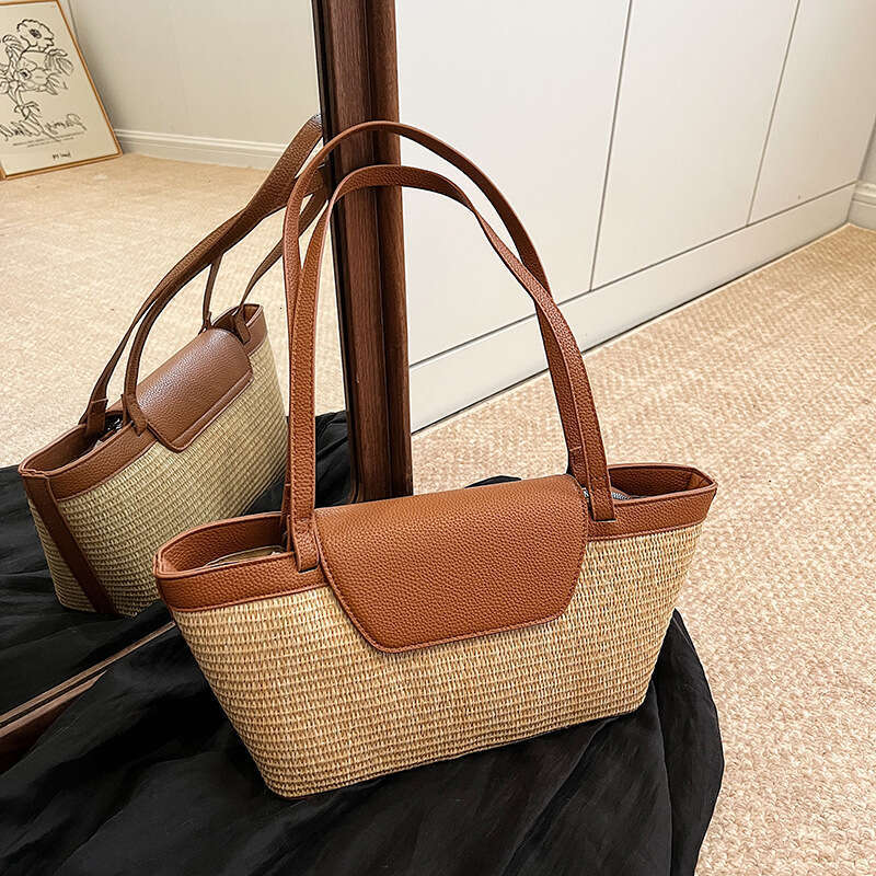 French Style Niche Straw Large Capacity Tote for Women 2025 Summer Casual Vacation Beach Designer Bags Woven Shoulder Bag Trendy