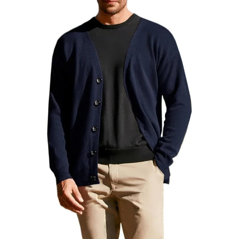 Mens Lightweight Cardigan Sweater SingleBreasted VNeck Knitted Cardigans Casual Long Sleeve Solid Outwear 250819