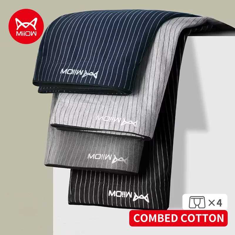 4Pcs Cotton Mens Boxer Underwear Graphene Antibacterial Mens Trunks Breathable Striped Mens Underpants Boxers Male Underwear W250819