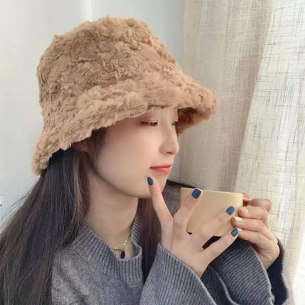 Winter Faux Fur Fluffy Bucket Hat Outdoor Thick Warm Hat Soft Furry Fisherman Cap Girl Fashion Panama Sun Cap 250819