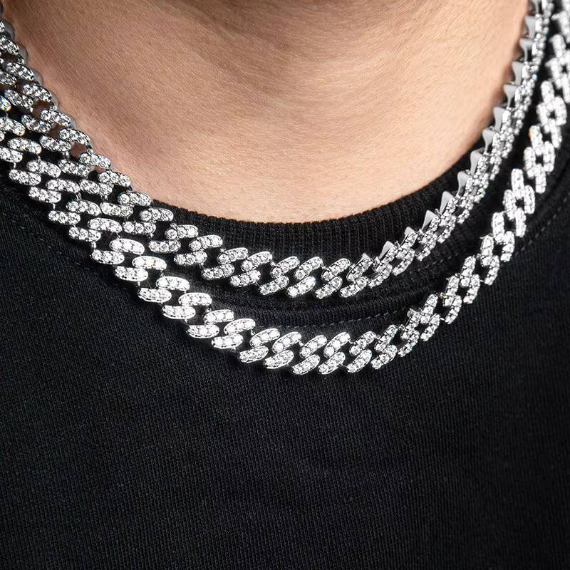 Wholesale 925 Sterling SIlver VVS Moissanite Cuban Chain GRA Certificate Loose Diamonds Hip Hop Cuban Necklace in Stock for Men
