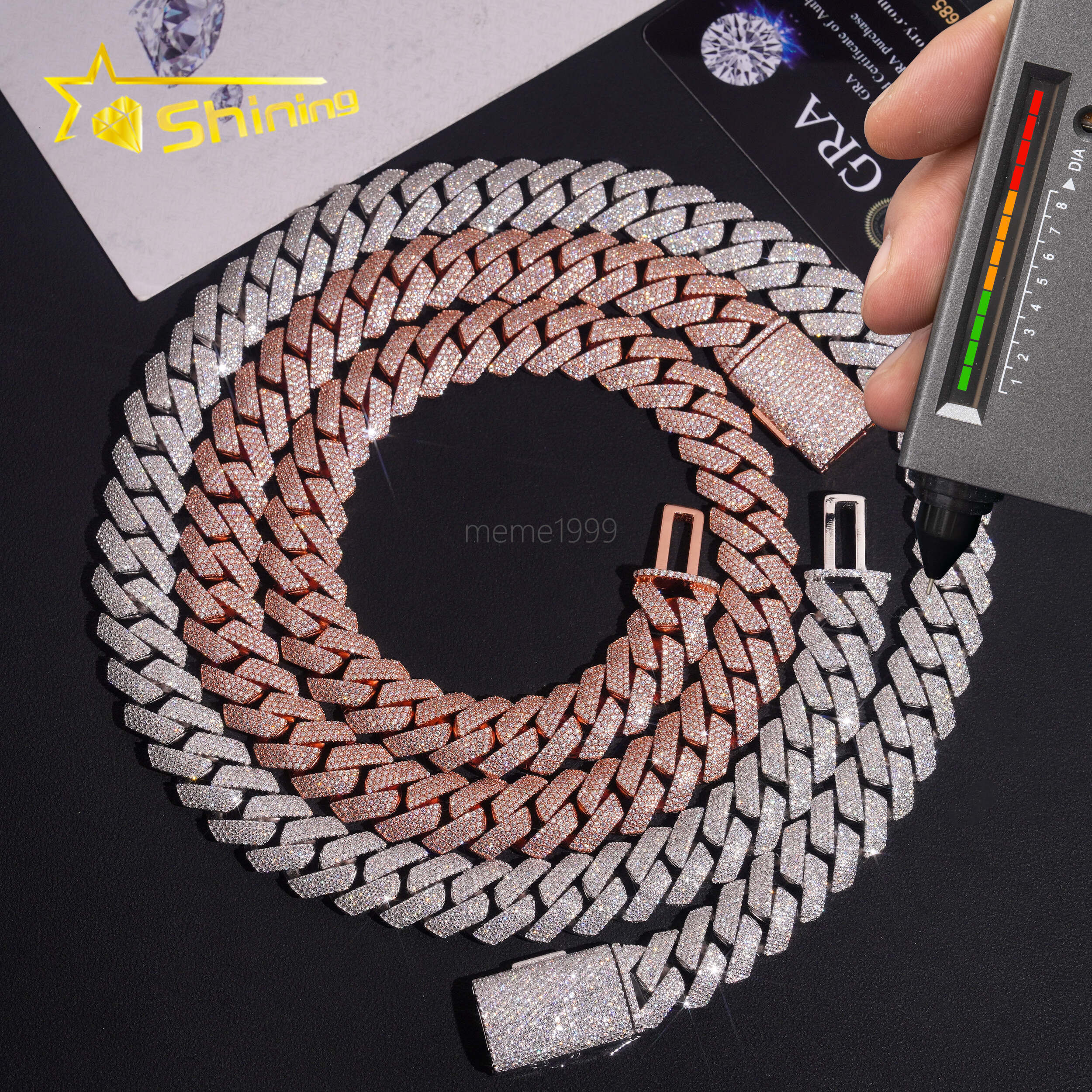 Wholesale Price 15MM 4Rows Iced Out Hip Hop Fashion Rapper Men Jewelry VVS D Color Moissanite Diamond Miami Cuban Link Chain