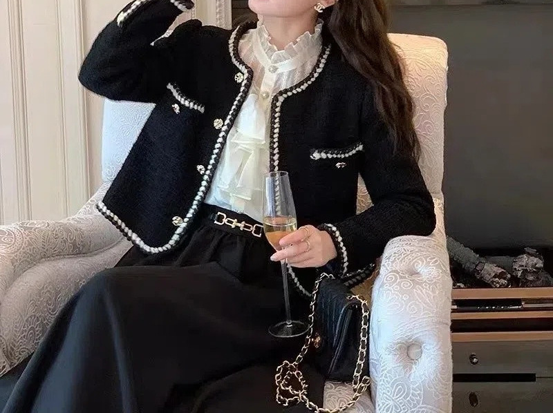 Women's Jackets HMA French Lady Small Fragrant Tweed Jacket Coat Women's Spring And Autumn Korean Woolen Short Outerwear 231010