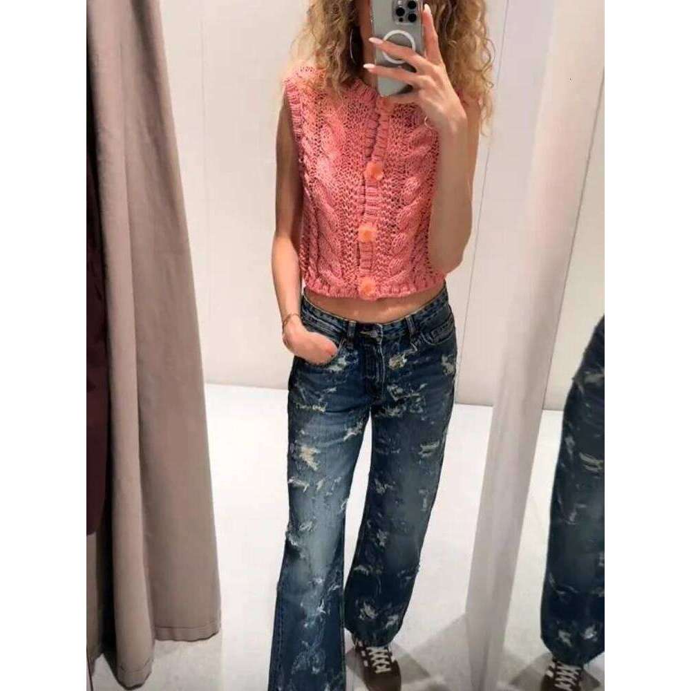 hoodie Fashion Knitted Flower Button Vest Women Versatile Casual Sleeveless Solid O-Neck Sweaters Female Spring Chic Street Knitwear jacket