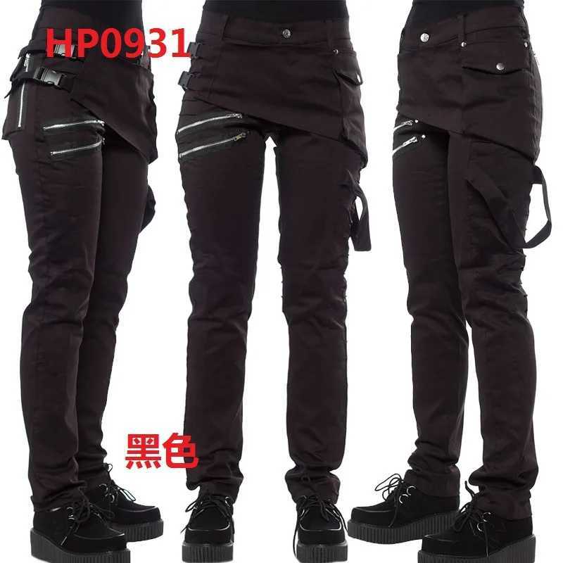 Men Punk Style Rivet Pants Buckle Side Oblique Zipper Pocket Casual Pants Trousers W250819